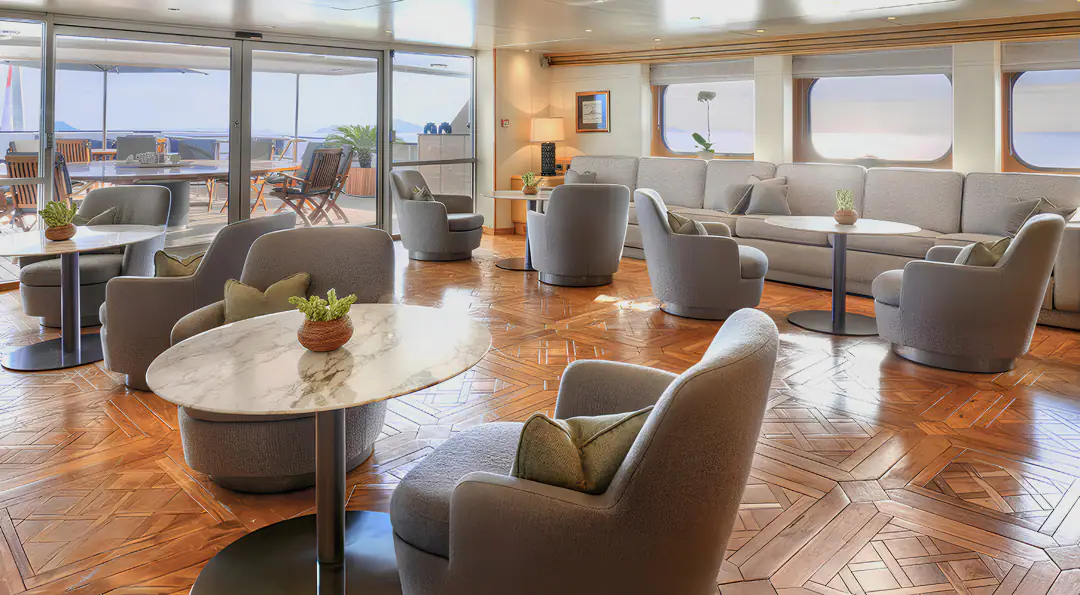 Aqua Blu Expedition Yacht | Elegant indoor lounge area