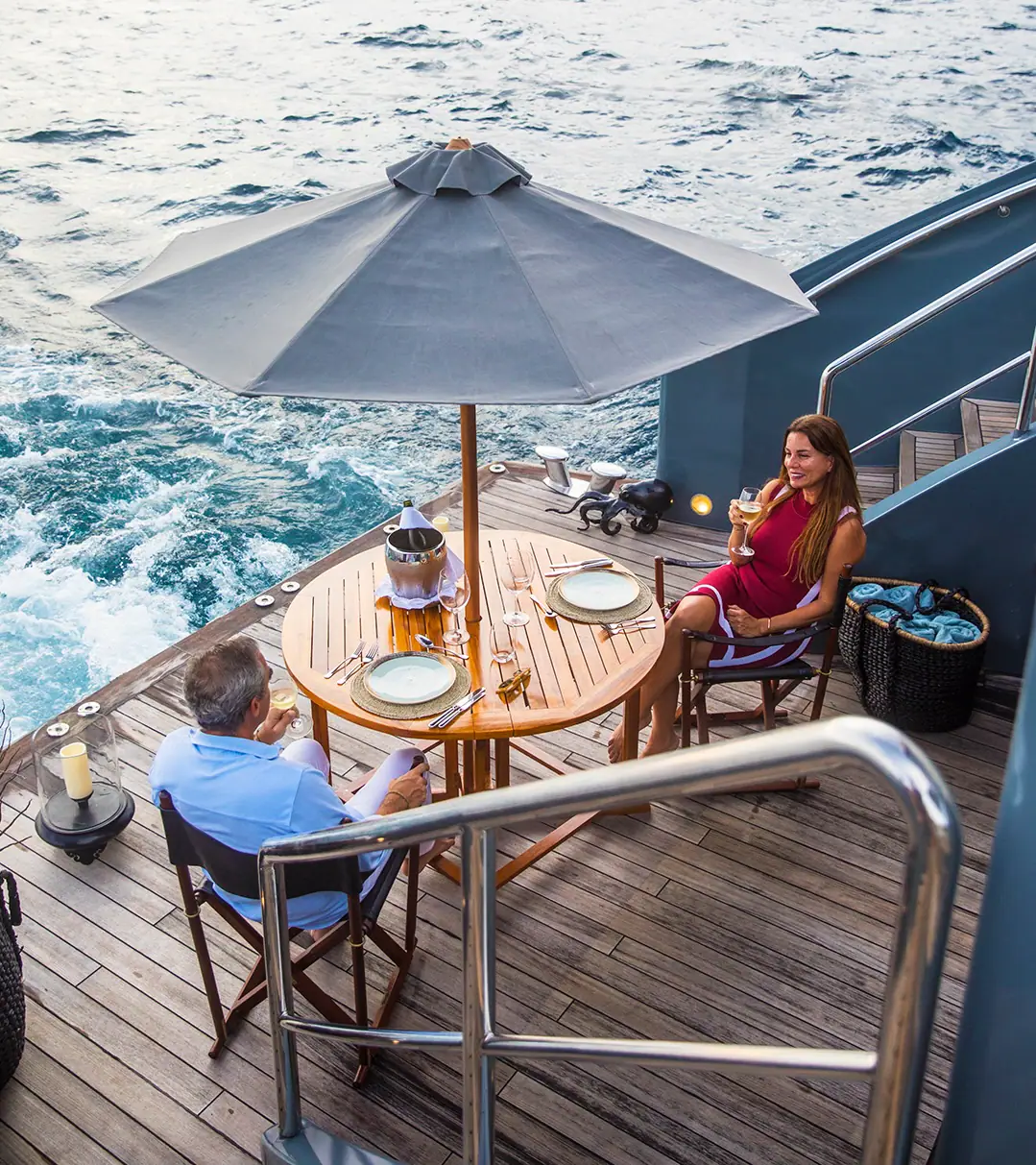 Aqua Blu Expedition Yacht | Breakfast on private aft deck