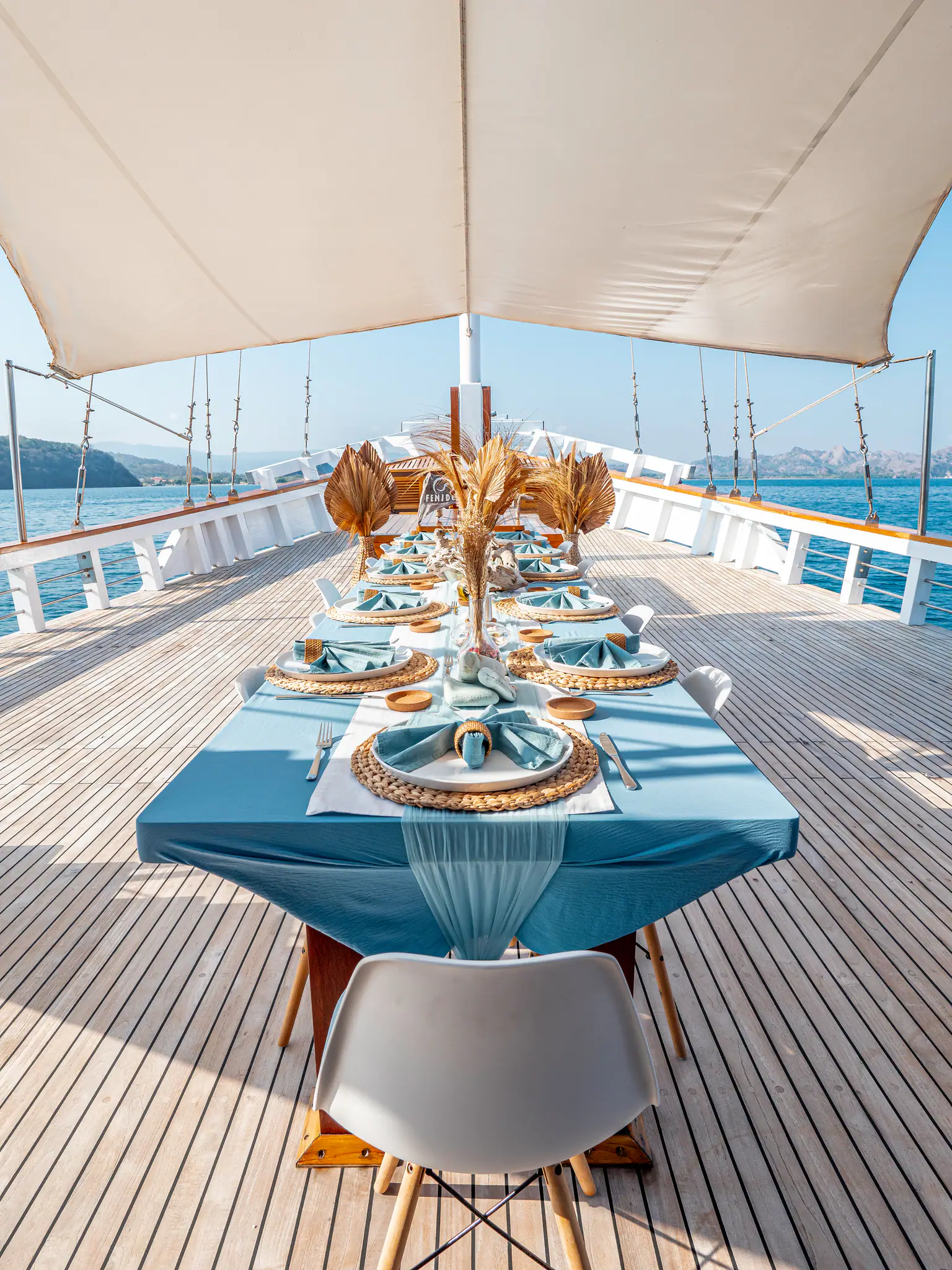 Fenides Adventure Yacht | Long Table Dining Setup