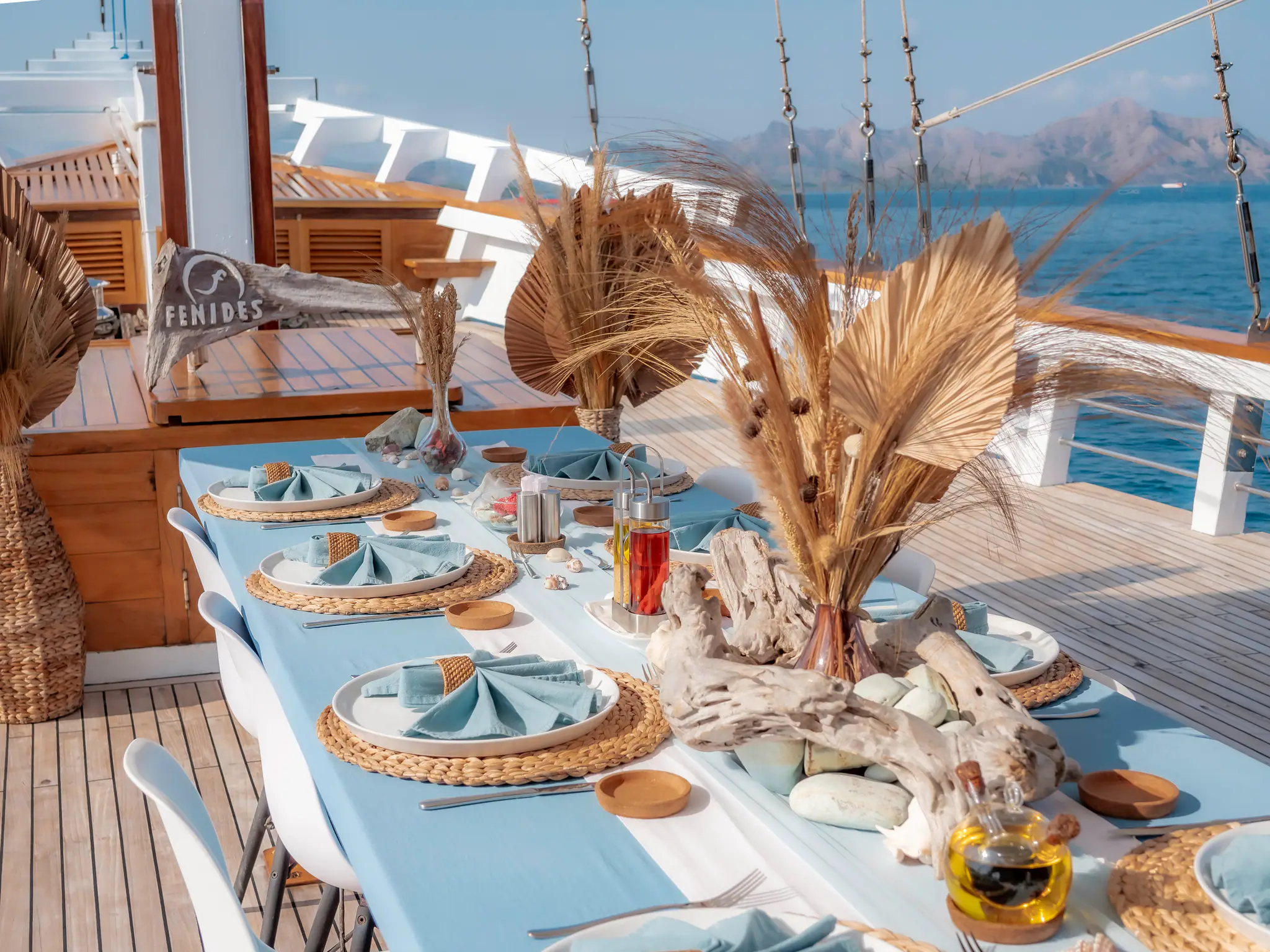 Fenides Adventure Yacht | Elegant Outdoor Dining Setup