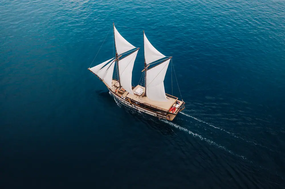 Senja Boutique Sailing Yacht | Aerial View Under Sail