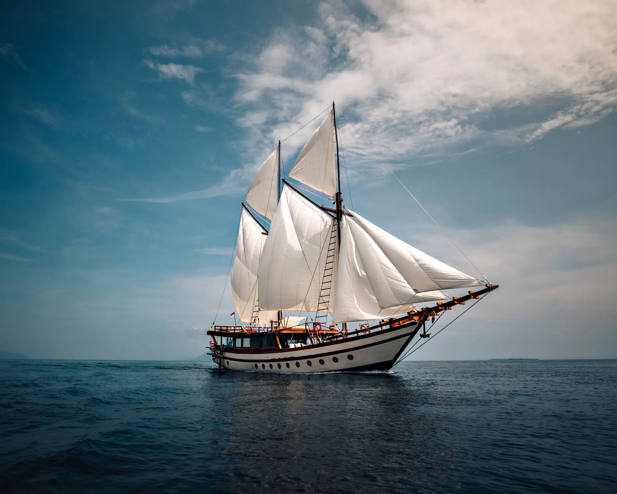 Senja Boutique Sailing Yacht | Aerial View Under Sail