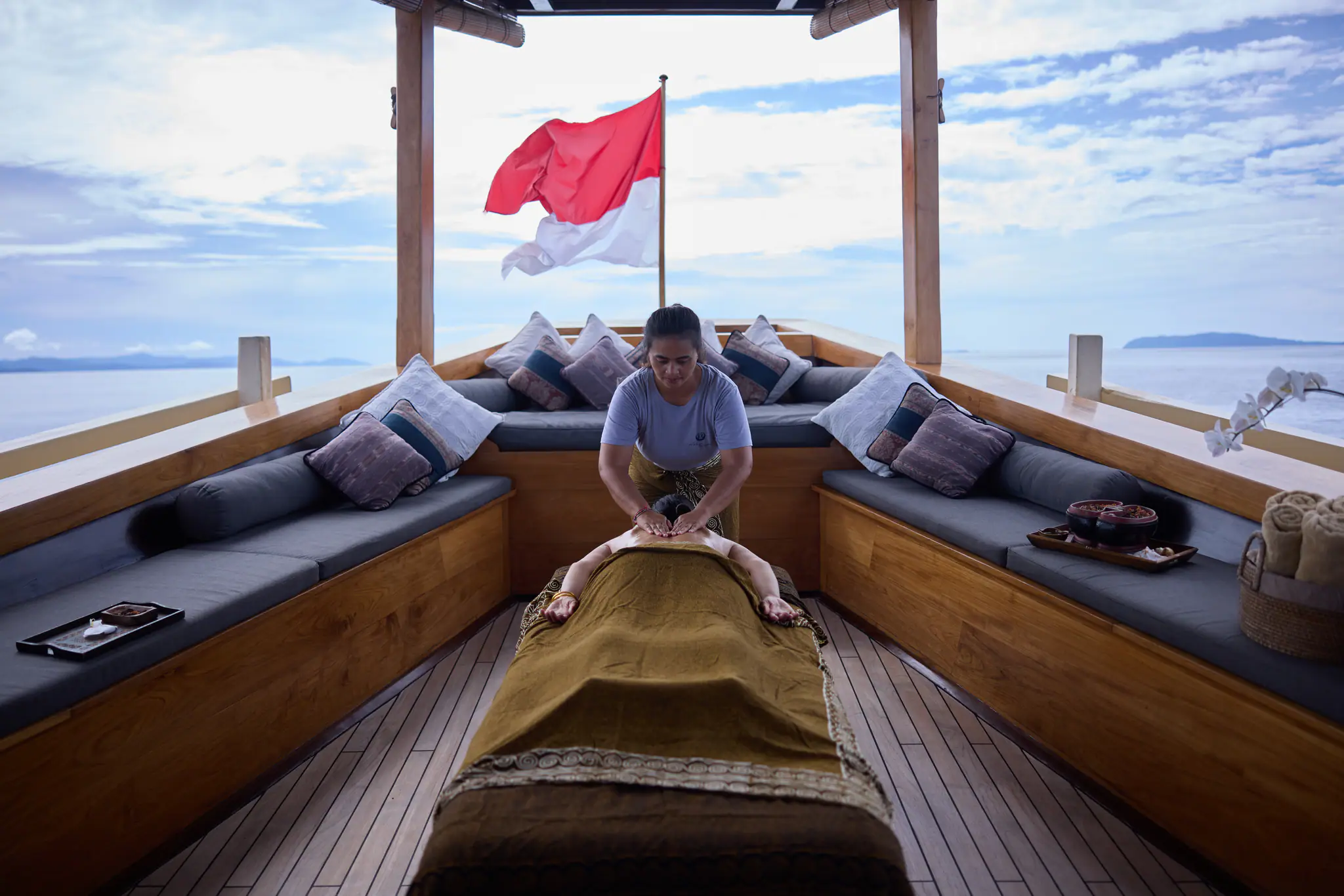 Silolona Heritage Sailing Yacht | Traditional bow lounge at sea